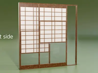 Japanese Shoji with glass window to see the snow Low-poly 3D model