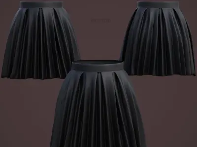 Pleated Leather Mini Skirt 3D model 3D model