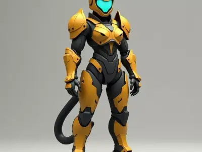 Feline Mecha Warrior 3D Model High Vis Battle Suit 3D model