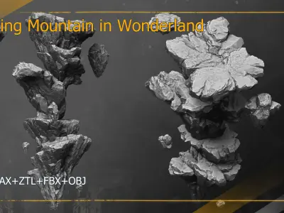  Natural Rocks of Floating Mountain in Wonderland 3D High-Poly 3D model