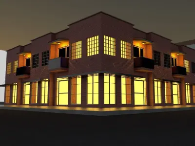 High Quality Corner Building with Shop 3D model