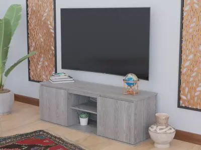 WoodTVTable cabinet with two doors Low-poly 3D model