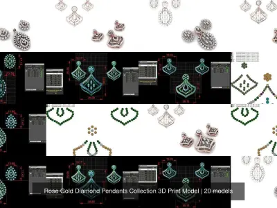 Rose Gold Diamond Pendants Collection 3D Print Model 3D Model Pack