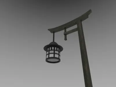 Japanese street wooden lamp Low-poly 3D model