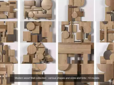 Modern wood Wall collection - various shapes and sizes and tints 3D Model Pack