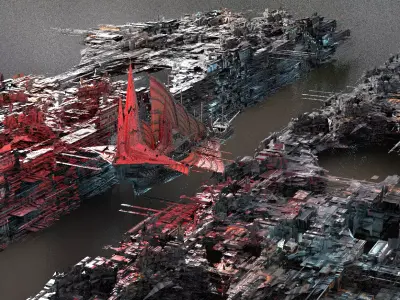 Dark Cyberpunk Slums City with Ship 3D model