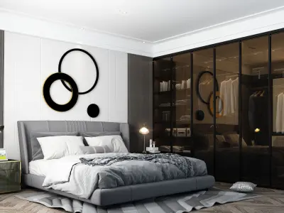 Modern chinese bedroom with wardrobe display interior design 3D model