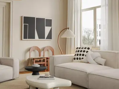 Mid Century interior scene 3D model 3D model