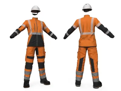  Construction Uniform with Reflective Elements and Helmet Orange 