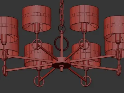 Guenael light chandelier in brass with shades 3D model