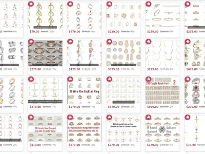 25000 Ring Earrings Pendant Bracelet Necklace Chains Jewelry 3D print model