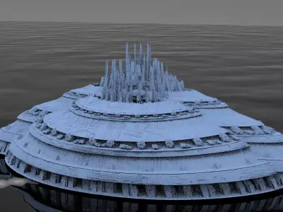 Sci fi City Dome floating island 3 3D model