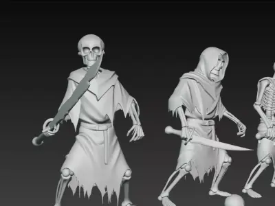 grupo de 5 esqueletos de fantasia guerreros  3D print model