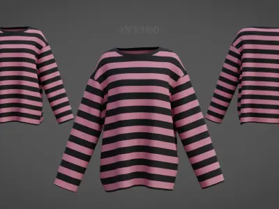 Women Harajuku Stripes Long Sleeves Shirt Grunge Y2K Sweatshirt Low-poly 3D model
