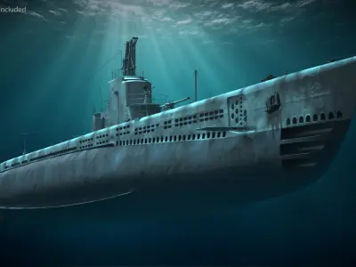  USS Gato SS-212 Submarine Displayed Rigged for Maya 