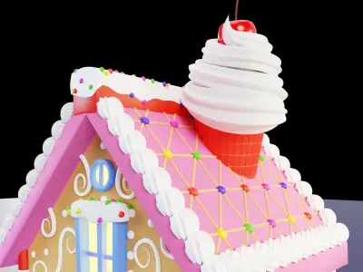 Candy House Lowpoly Isometric 3D model Low-poly 3D model