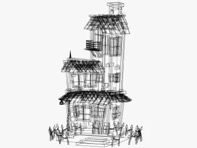 Stylized Cartoon hounted House 3D Model Low-poly 3D model