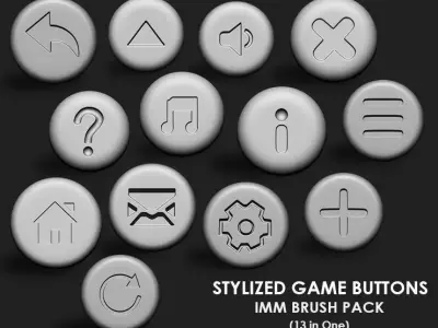 Stylized Game buttons IMM Brushes 13 in one 3D model