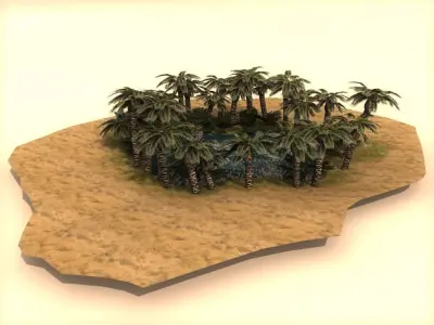 Low Poly oasis desert island with palm trees Low-poly 3D model