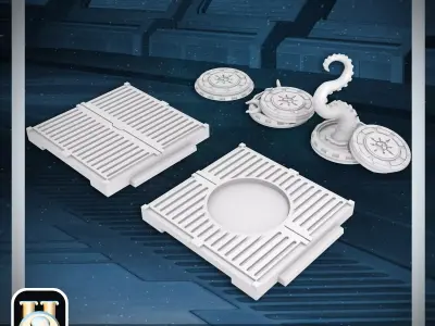 PACK - 2 SCI FI ASSEMBLABLE TILES AND 3 DIFFERENT MANHOLES   3D print model