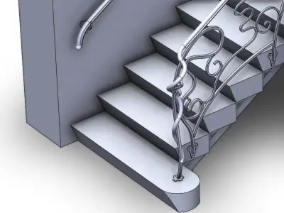 Twisted handrail and staircase 3D model