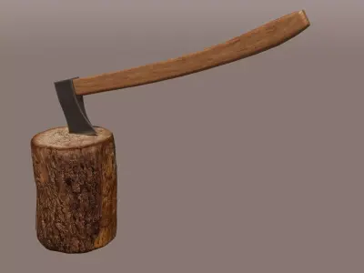 Firewood with Axe Low-poly 3D model