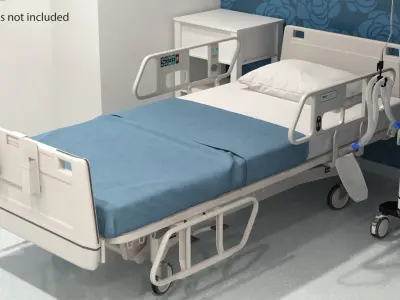  Hospital Bed with Adjustable Side Rails Rigged for Cinema 4D 