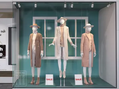  Shop front with female mannequin 3D model