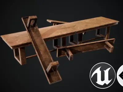 Dinette wooden workbench Low-poly 3D model