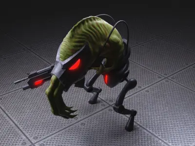 Slig lowpoly alien with gun Low-poly 3D model