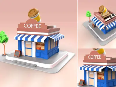  Coffee Shop Low-poly 3D model Low-poly 3D model