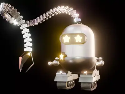 worrior Robot with Articulated Claw Arm Low-poly 3D model