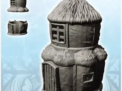 Round two-storey dwelling with wooden logs and straw roof 15 - M 3D print model