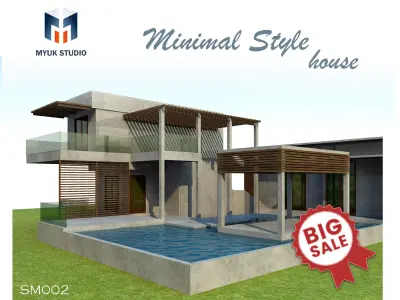 Exterior scene of modern single house minimal contemporary style 3D model