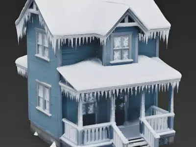 Frozen Abandoned Blue Bungalow 3D Model Low-poly 3D model