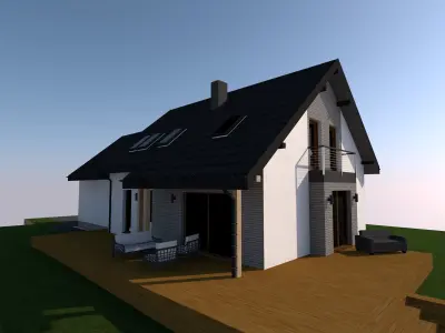 gable roof single family house 3D model