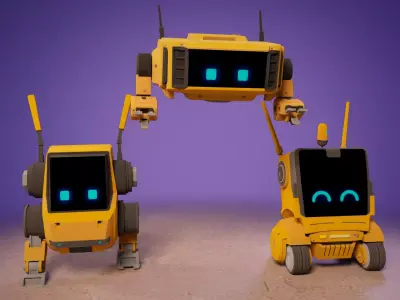 Cute Set of Robots Low-poly 3D model