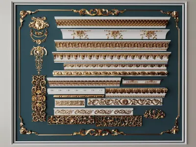 Baroque Gold Decorative Molding Collection Low-poly 3D model