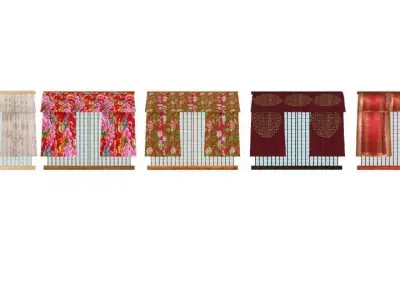 Windows asian curtain set Low-poly 3D model