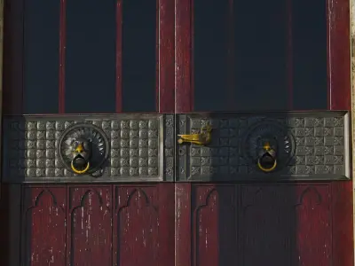 Gothic Mausoleum Door with Lion and Angel Sculptures 3D model