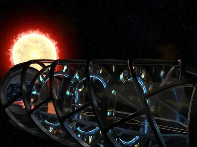 Sci Fi corridor with sun and stars 3D model