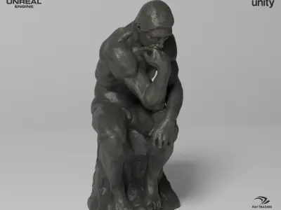 The Thinker Sculpture VR AR Mobile-ready Game-ready Low-poly 3D model