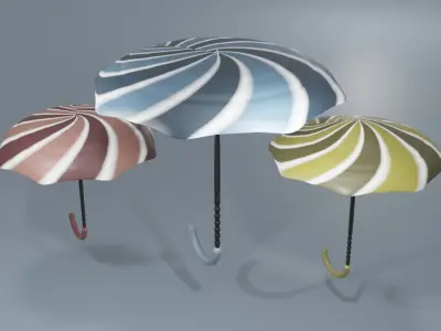 Umbrella Set three umbrellas Low-poly 3D model