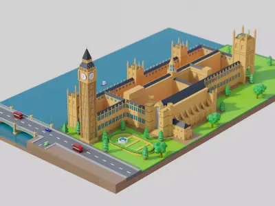 London Big Ben - lowpoly Low-poly 3D model