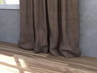 Curtain empty room with and wooden floor 3D model