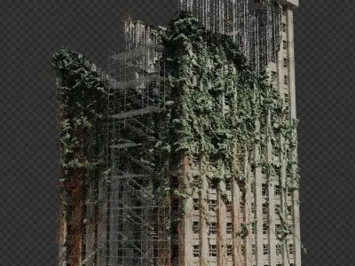 Abandoned Destroyed House overgrown with Evy Free 3D model