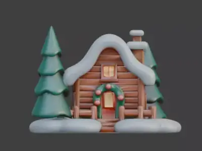 Cozy Winter Christmas Log Cabin 3D Model Low-poly 3D model