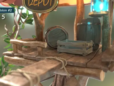 Subdivision LowPoly Fairy Treehouse Low-poly 3D model