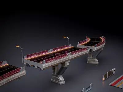 SCIFI STREET ASSET MODULAR KIT CYBERPUNK FUTURISTIC INDUSTRIAL  Low-poly 3D model