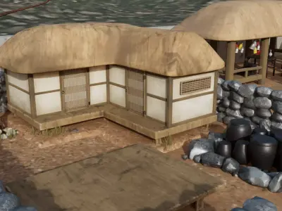 Stylized Korean Traditional House and Village Props 3D model